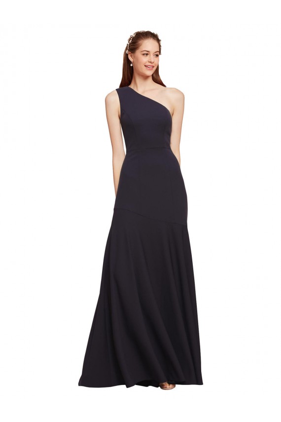 Affordable Fit and Flare Crepe Prom Dress with One Shoulder