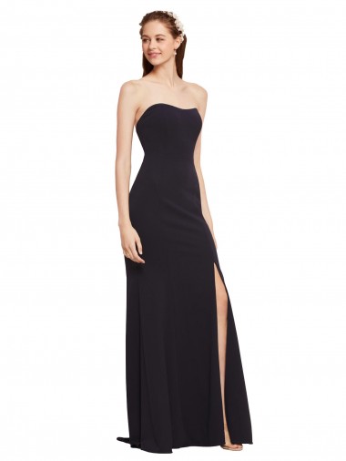 Affordable Strapless Bodycon Long Crepe Prom Dress with High Slit