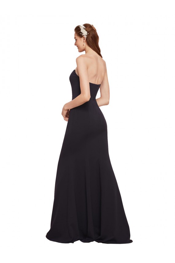 Affordable Strapless Bodycon Long Crepe Prom Dress with High Slit