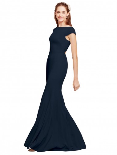 Affordable Fit and Flare Long Crepe Prom Dress with Tie Open Back
