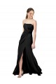 Affordable Strapless Fit and Flare Long Crepe Prom Dress with Knot and Slit