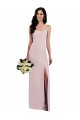 Affordable Spaghetti Strap V Back Crepe Prom Dress with Front Slit