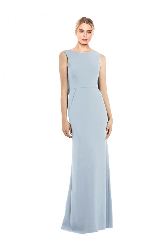Affordable Draped Backless Crepe Prom Dress with Pockets