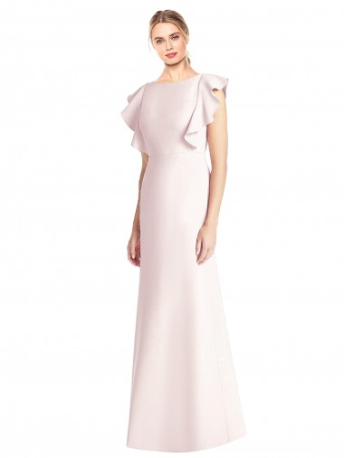 Affordable Ruffle Cap Sleeves Open Back Trumpet Prom Dress