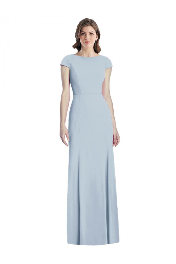 Affordable Bateau Neck Cap Sleeves Open Back Trumpet Prom Dress
