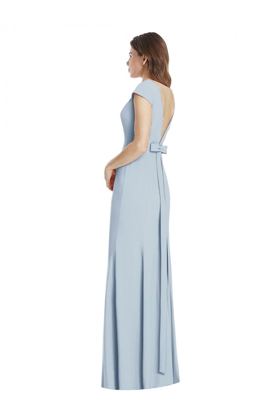Affordable Bateau Neck Cap Sleeves Open Back Trumpet Prom Dress