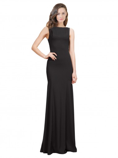 Affordable Sleeveless Bateau Neckline Crepe Prom Dress with Twist Back