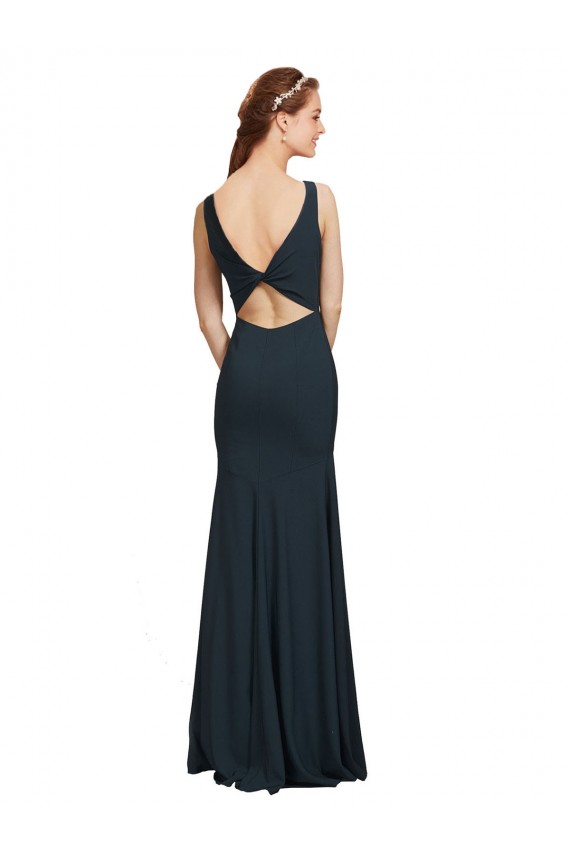 Affordable Sleeveless Bateau Neckline Crepe Prom Dress with Twist Back