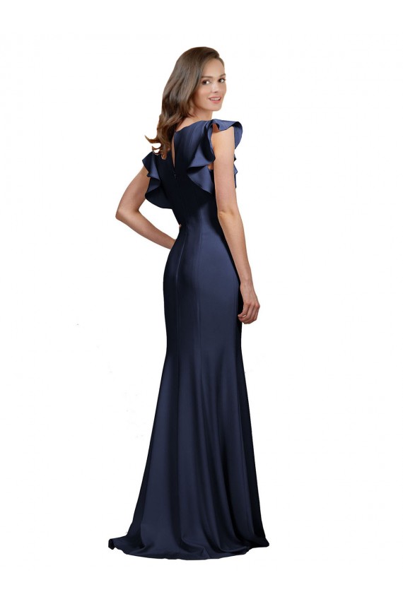 Affordable Sleeveless Crepe Prom Dress with Cascading Ruffle and Keyhole Back