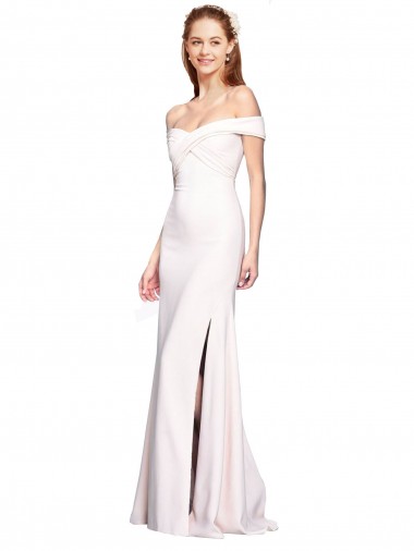 Affordable Criss Cross Off the Shoulder Crepe Prom Dress with Side Slit