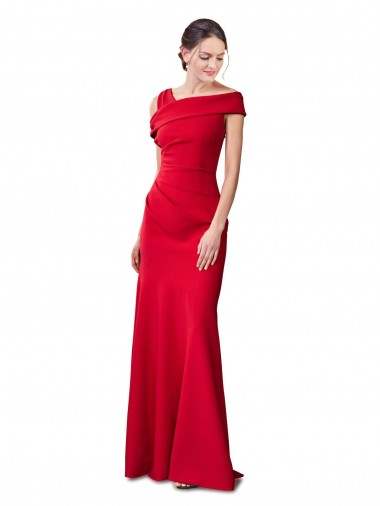 Affordable Sleeveless Ruched Crepe Mermaid Prom Dress with Off The Shoulder Detail