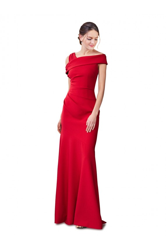 Affordable Sleeveless Ruched Crepe Mermaid Prom Dress with Off The Shoulder Detail