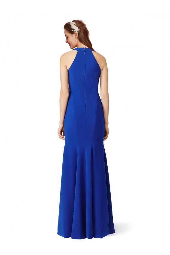 Affordable Halter V-Neck Long A-Line Crepe Prom Dress