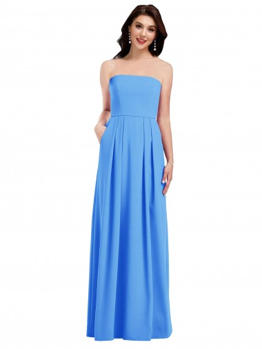 Affordable Strapless Pleated Skirt Crepe Prom Dress with Pockets