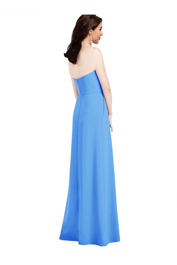Affordable Strapless Pleated Skirt Crepe Prom Dress with Pockets