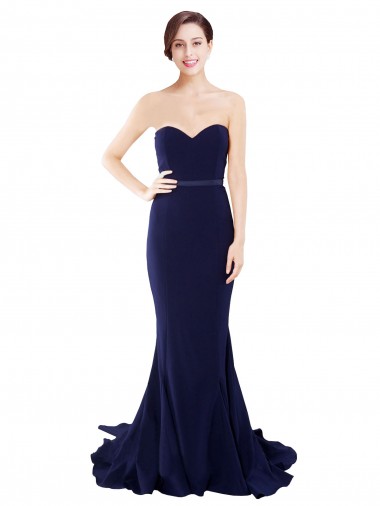 Affordable Strapless Sweetheart Neckline Crepe Prom Dress with Satin Waistband