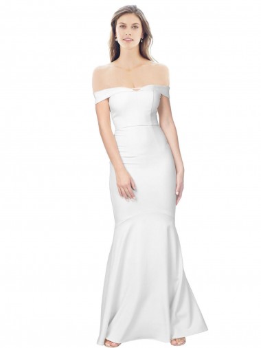 Affordable Mermaid Off the Shoulder Long Crepe Prom Dress with Low Back