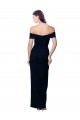 Affordable Off the Shoulder Long Full Length Crepe Prom Dress with Side Split