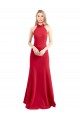 Affordable Sleek Fit and Flare High Neck Halter Stretch Crepe Prom Dress with Open Back