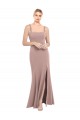 Affordable Square Neck Fit and Flare Long Stretch Crepe Prom Dress with Side Slit