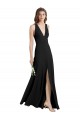 Affordable Sleek Halter V-Neck Long A-Line Stretch Crepe Prom Dress with Front Slit