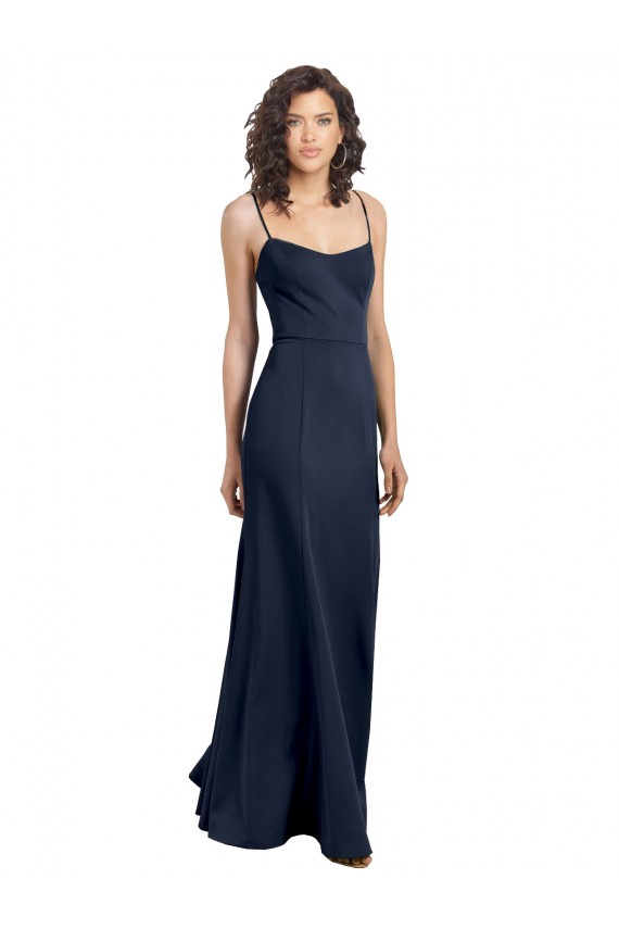 Affordable Fit and Flare Scoop Neck Long Sleeveless Stretch Crepe Prom Dress