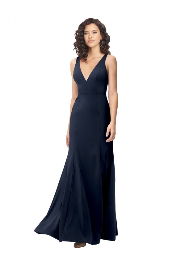 Affordable Classic V-Neck Long Stretch Crepe Prom Dress with V-Back