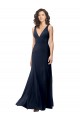 Affordable Classic V-Neck Long Stretch Crepe Prom Dress with V-Back
