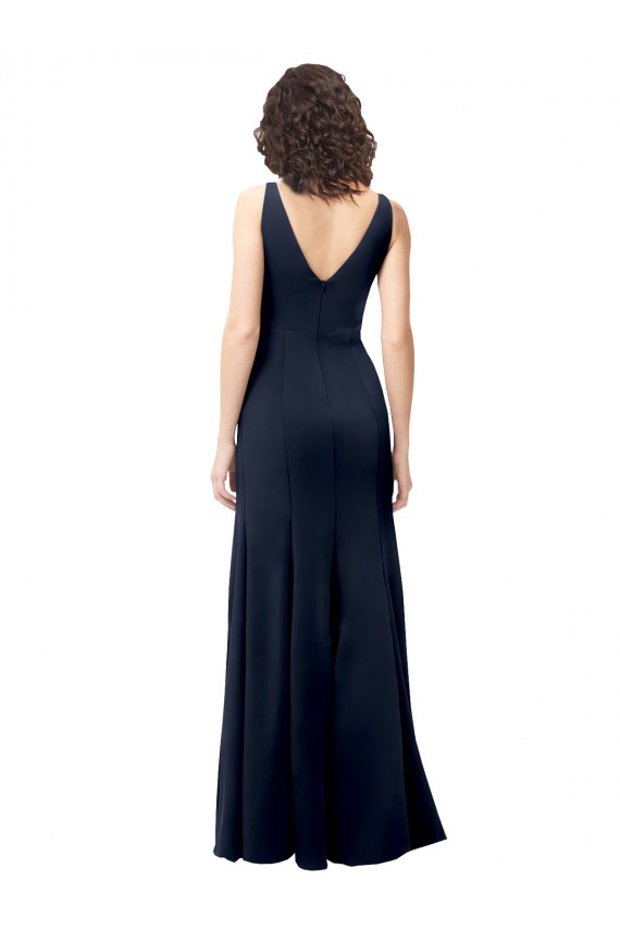 Affordable Classic V-Neck Long Stretch Crepe Prom Dress with V-Back