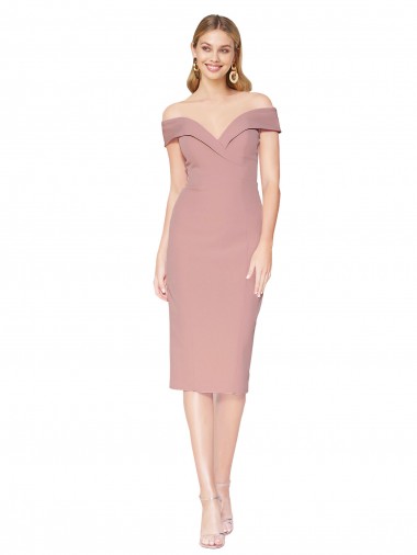 Affordable Knee Length Off the Shoulder Sweetheart Crepe Cocktail Prom Dress / Homecoming Dress