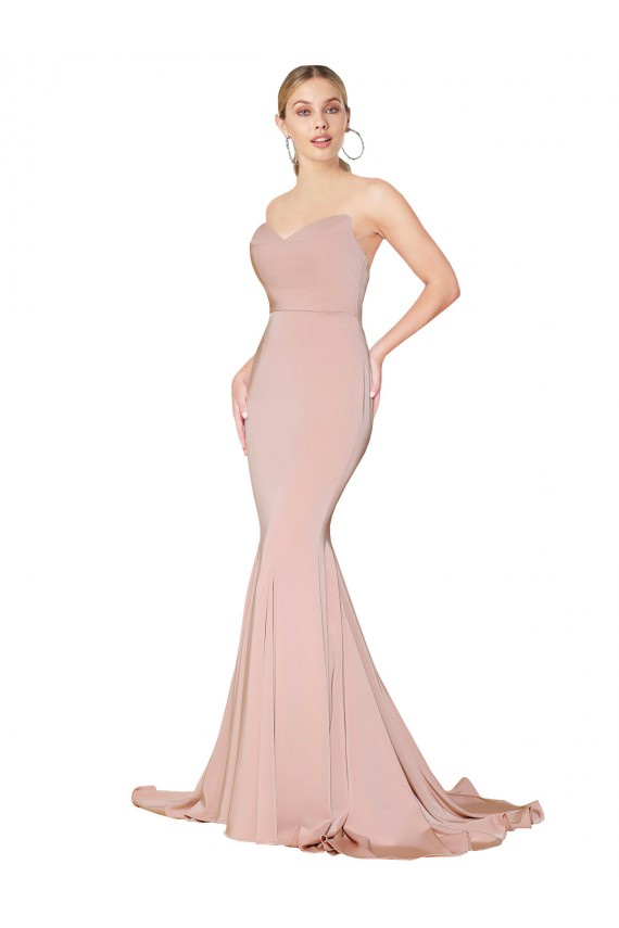 Affordable Sweep Train Sweetheart Long Mermaid Crepe Prom Dress Low Back