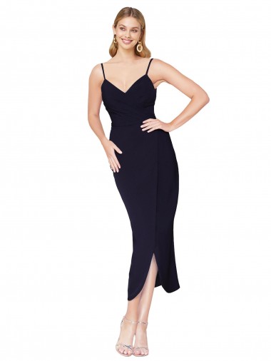 Affordable High Neck Spaghetti Straps Crepe Short Wrap Cocktail Prom Dress / Homecoming Dress