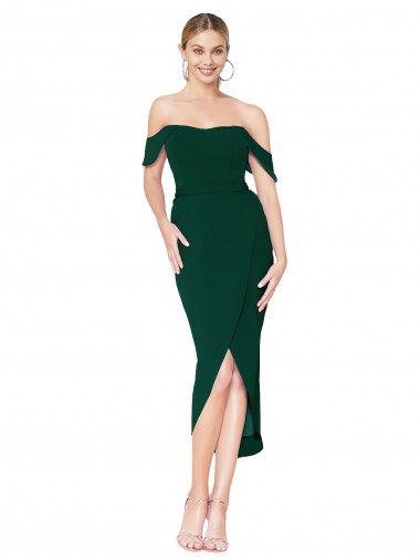 Affordable Off the Shoulder Short Knee Length Crepe Wrap Cocktail Prom Dress / Homecoming Dress