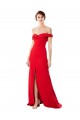 Affordable Off the Shoulder Chapel Train Crepe Prom Dress with Thigh-High slit