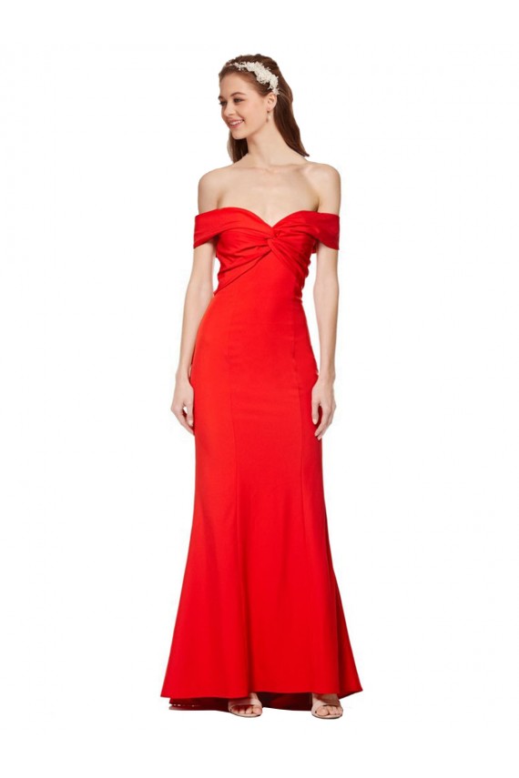 Affordable Cross Front and Back Bardot Sleeveless Crepe Maxi Prom Dress
