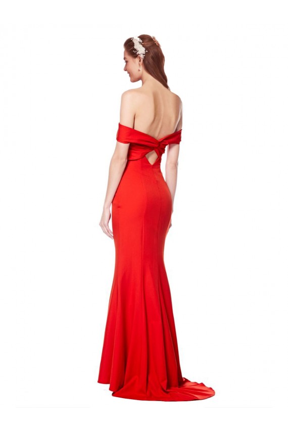 Affordable Cross Front and Back Bardot Sleeveless Crepe Maxi Prom Dress