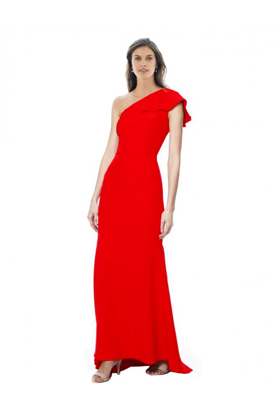 Affordable High Neck Ruffle Frill One Shoulder Maxi Crepe Prom Dress