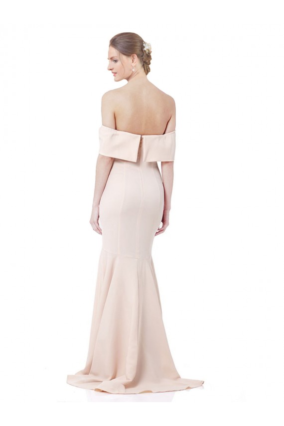 Affordable Mermaid Bardot Maxi Crepe Bridesmiad Dress with Fishtail Train