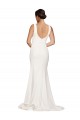 Affordable Square Neck Long Sheath Sweep Train Crepe Prom Dress 