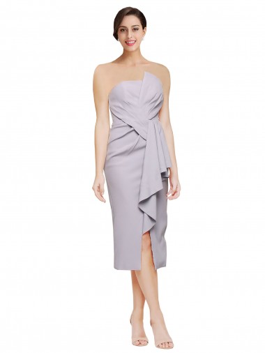 Affordable Short Strapless Crepe Cocktail Prom Dress / Homecoming Dress with Ruffles