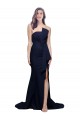 Affordable Long Strapless Sweep Train Low Back Crepe Prom Dress