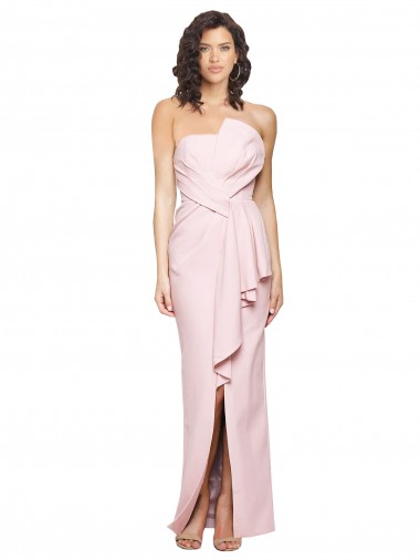 Affordable Strapless Long Full Length Ruffles Low Back Crepe Prom Dress