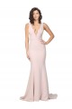 Affordable Deep Plunging V-Neckline Full Length Crepe Prom Dress with Deep V-Backline