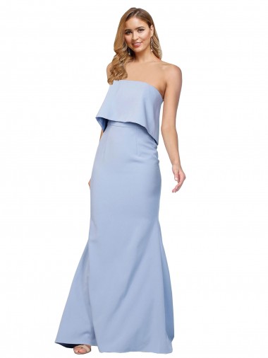 Affordable Strapless Full Length Crepe Prom Dress with Bodice Overlay