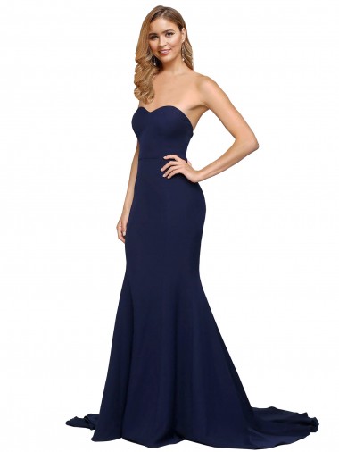 Affordable Fit and Flare Sweetheart Long Crepe Prom Dress with Sweep Train