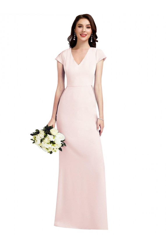 Affordable Cap Sleeve A-Line Crepe Prom Dress with Pockets