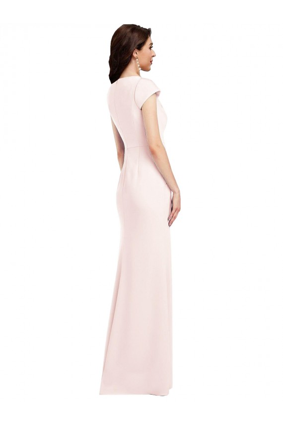 Affordable Cap Sleeve A-Line Crepe Prom Dress with Pockets