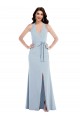 Affordable Open Back Halter Maxi Crepe Prom Dress with Draped Bow