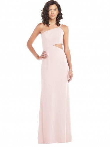 Affordable Flirty One Shoulder Midriff Cutout Maxi Crepe Prom Dress