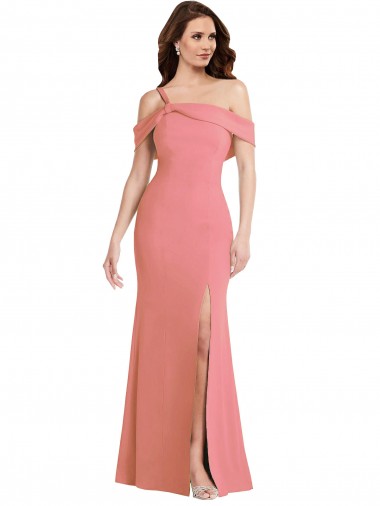 Affordable One Shoulder Draped Cuff Maxi Prom Dress with Front Slit